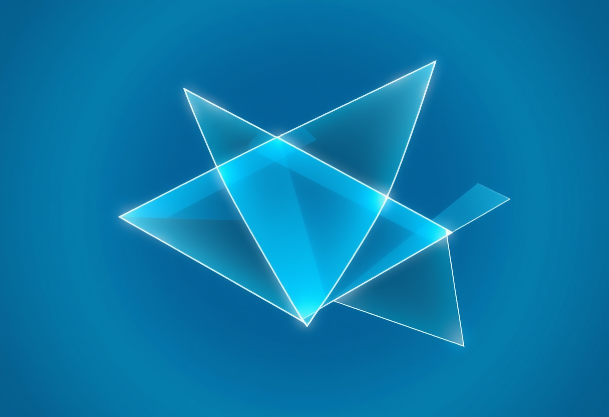 Interlocking translucent geometric shards glow to illustrate balanced logic and simultaneous constraints.