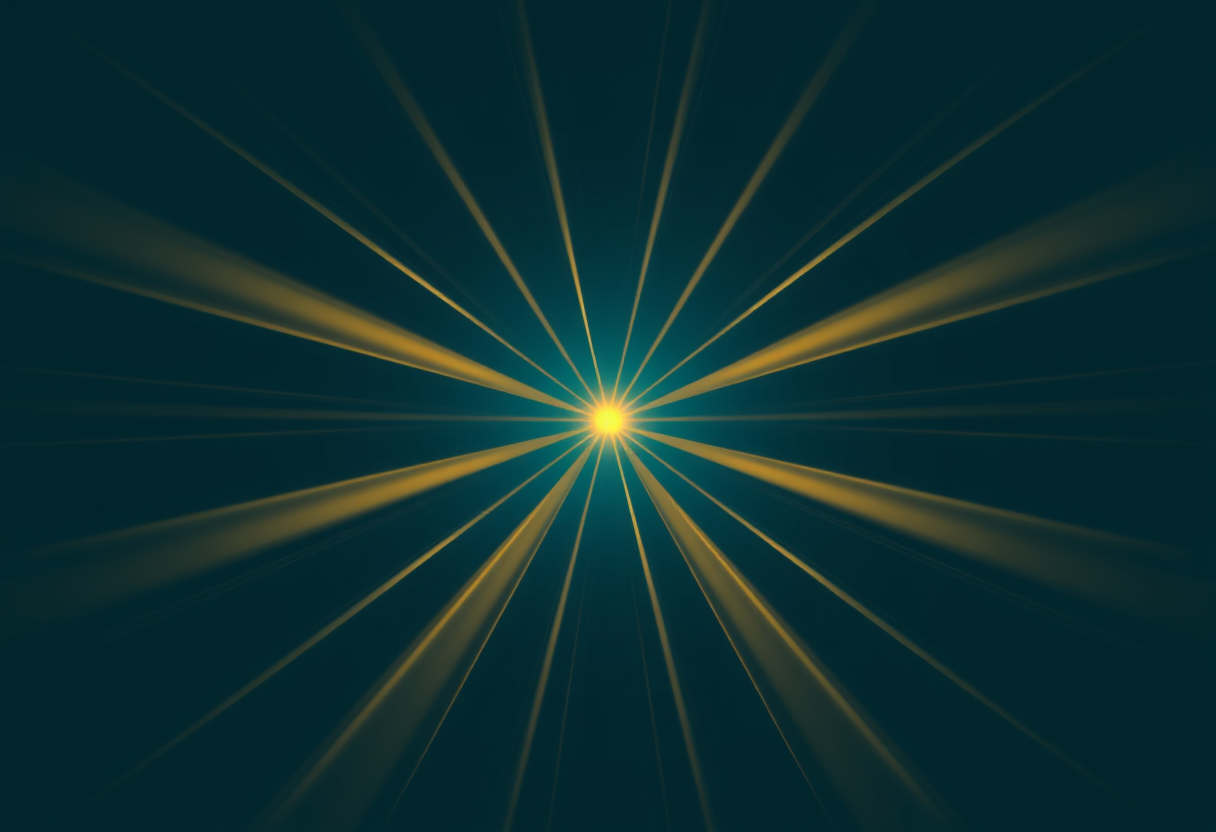 Elegant radial symmetry with soft golden light beams radiating from a dark void center for perfect visual balance.