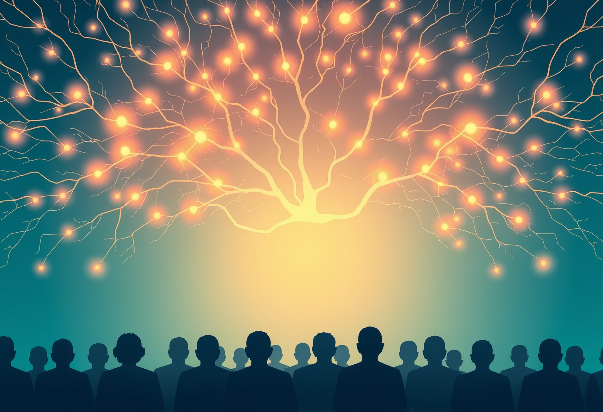 Seniors glow with golden neural networks representing clarity and focus for aging minds