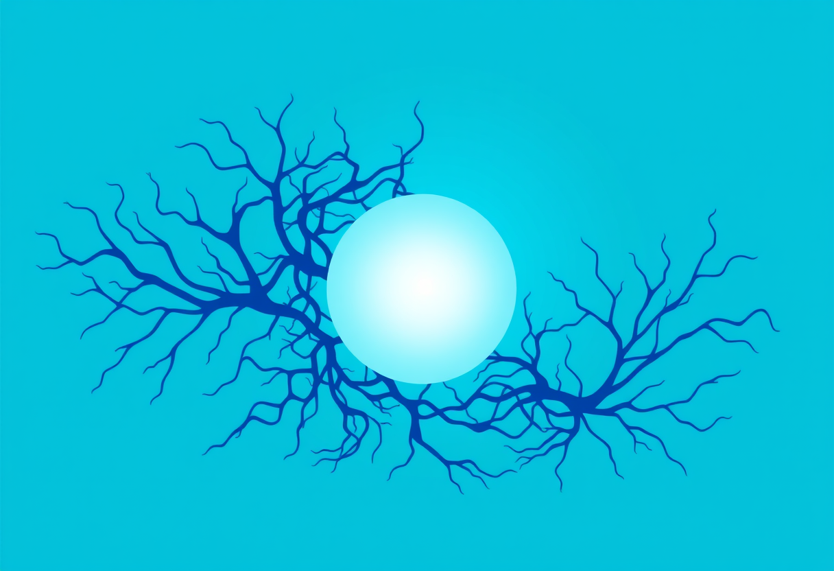 Soft blue neural paths dissolve into a glowing circle of light representing mental clarity and focus.