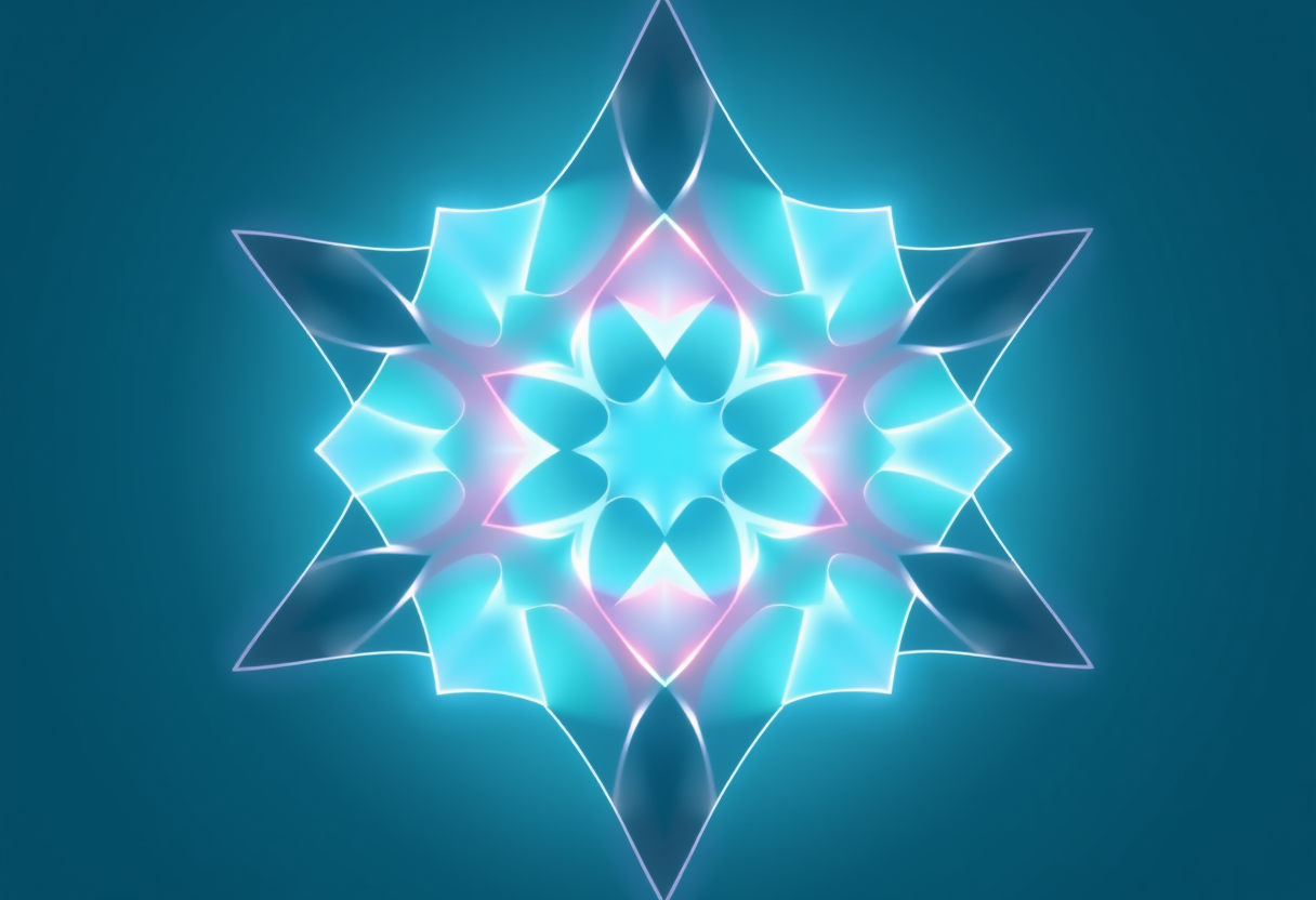 Soft glowing geometric shapes form a symmetrical pattern symbolizing logic and puzzle solving.