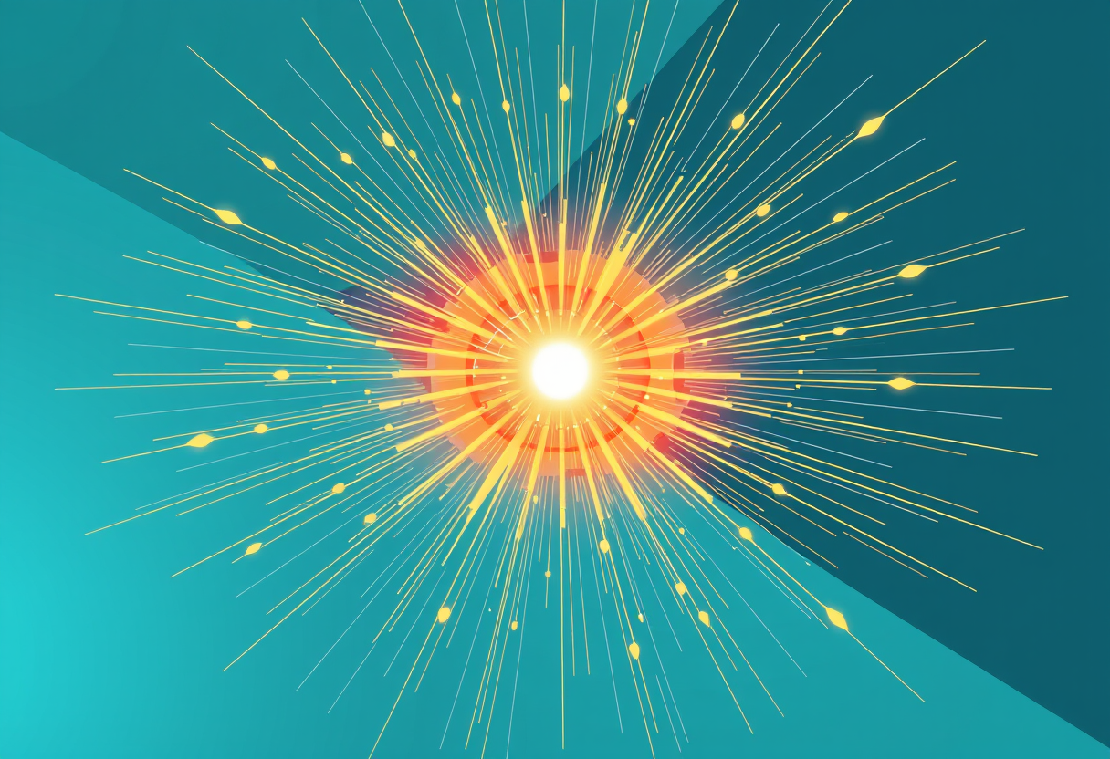 Dynamic abstract burst of warm energy symbolizing rapid neural processing in a sleek modern geometric composition.