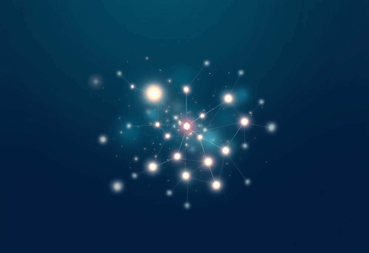 Abstract constellations of glowing light against deep indigo representing complex logic and irregular spatial reasoning.