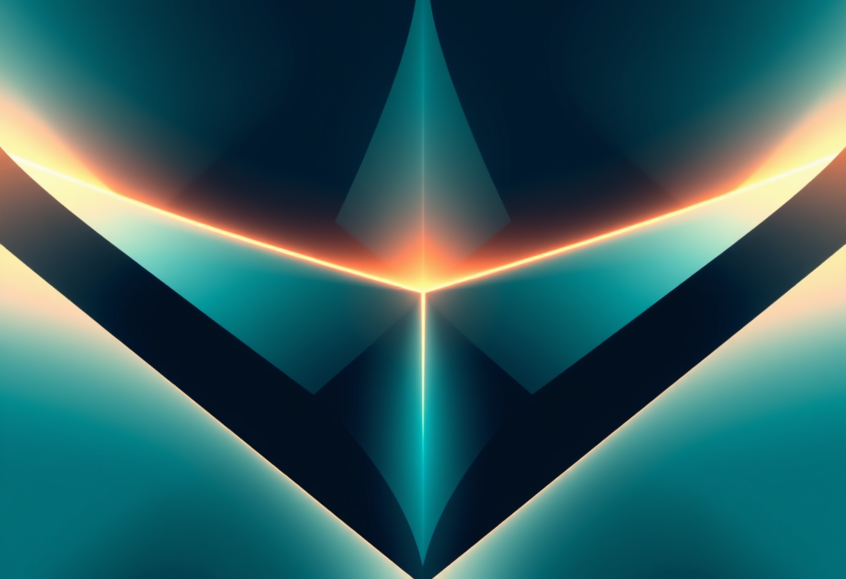 Symmetrical geometric beams of light converge to illustrate strategic logic and abstract elimination in a visually striking pattern.