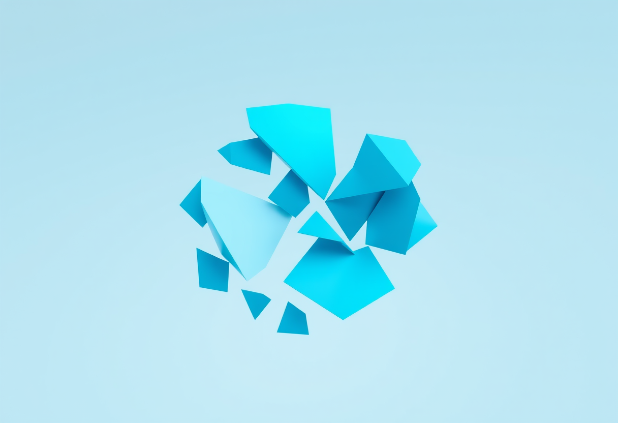 Soft blue geometric shards float in a serene void representing abstract puzzle logic and critical analysis.