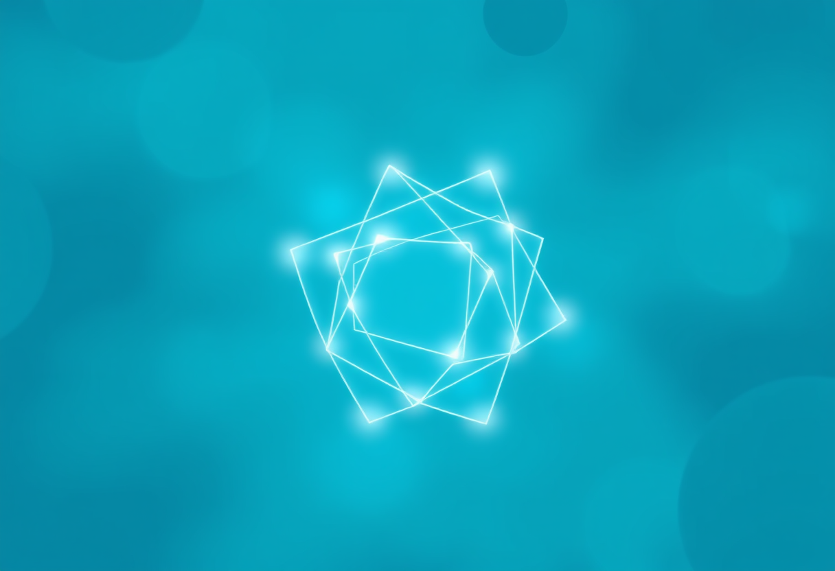 Soft glowing geometric shapes intertwine to represent deductive reasoning in a misty blue atmosphere.