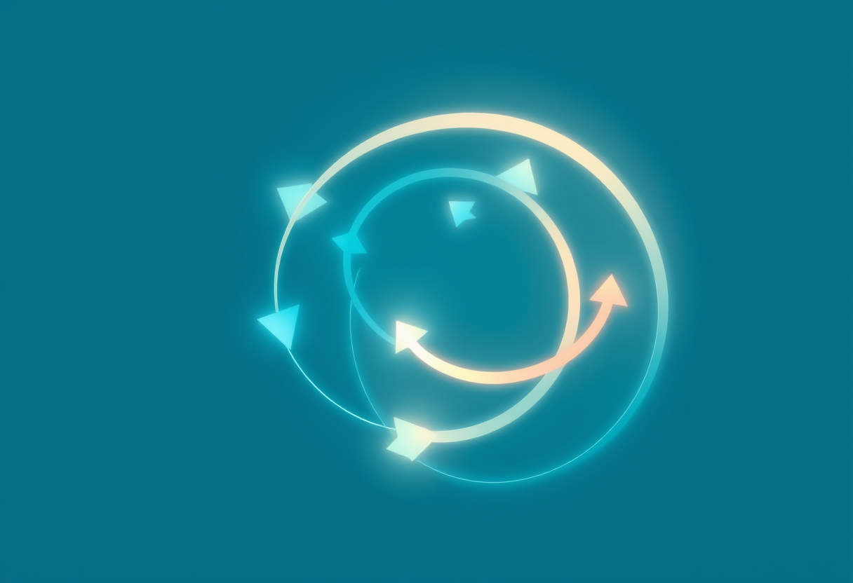 Glowing abstract arrows spiraling to represent directional logic and spatial reasoning.