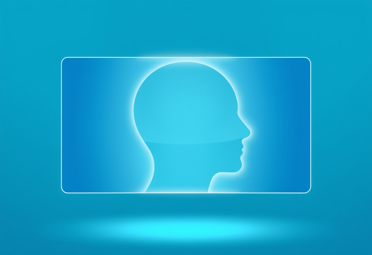 Soft glowing abstract screens merge into a serene mind silhouette for clarity and focus.