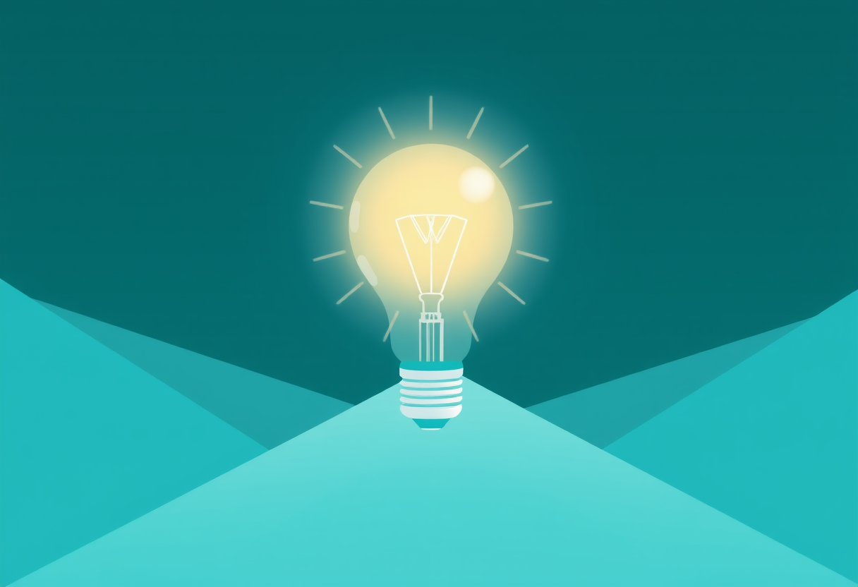 Soft glowing geometric shapes converge to form a radiant light bulb symbolizing a cognitive breakthrough.