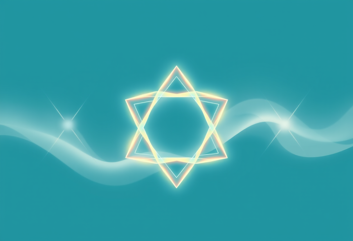 Soft glowing geometric lattices merge with fluid gradients to represent crystalline symmetry in puzzle design.