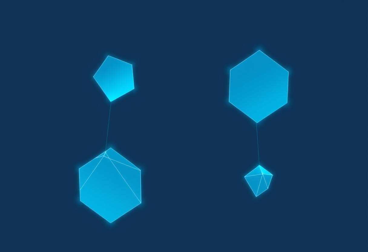 Soft glowing geometric shapes connected by light beams against a deep blue gradient symbolizing global digital player connections.
