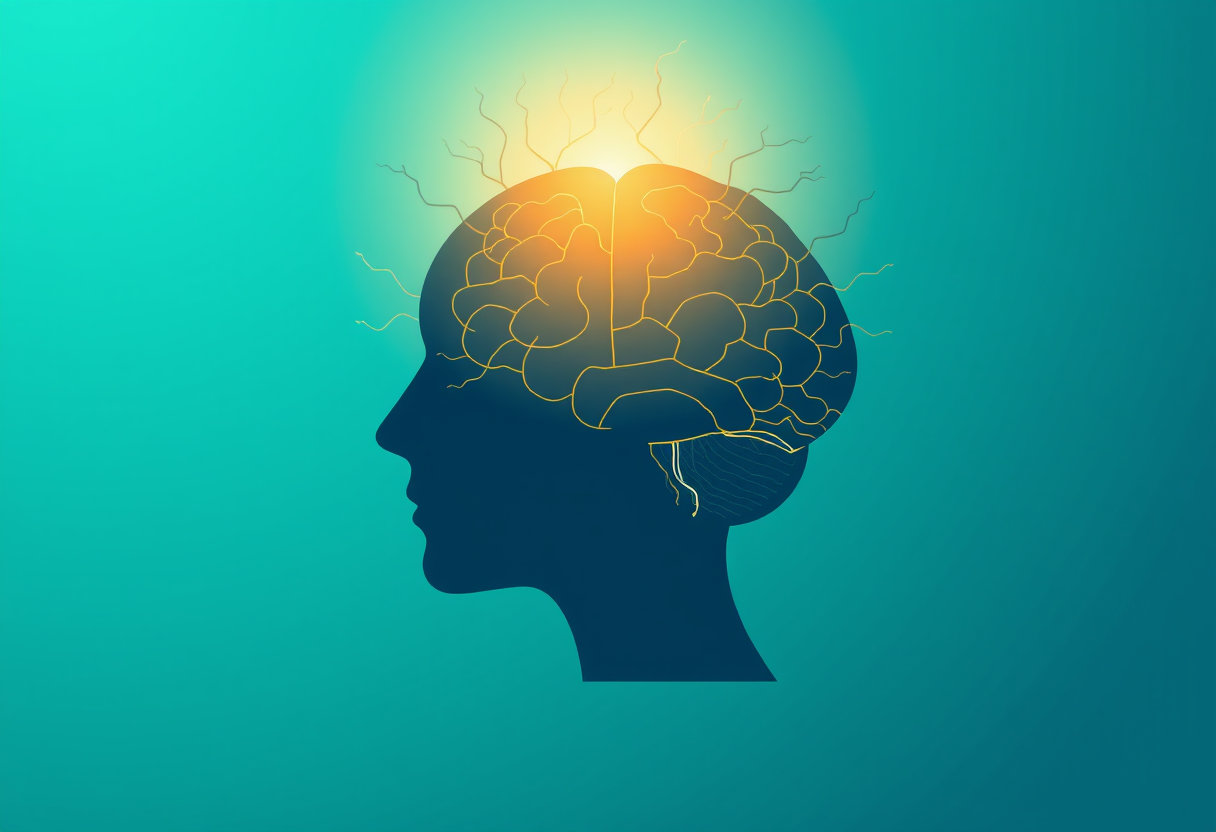 Soft golden light highlights an abstract brain silhouette with neural pathways representing mental preparation for focus.