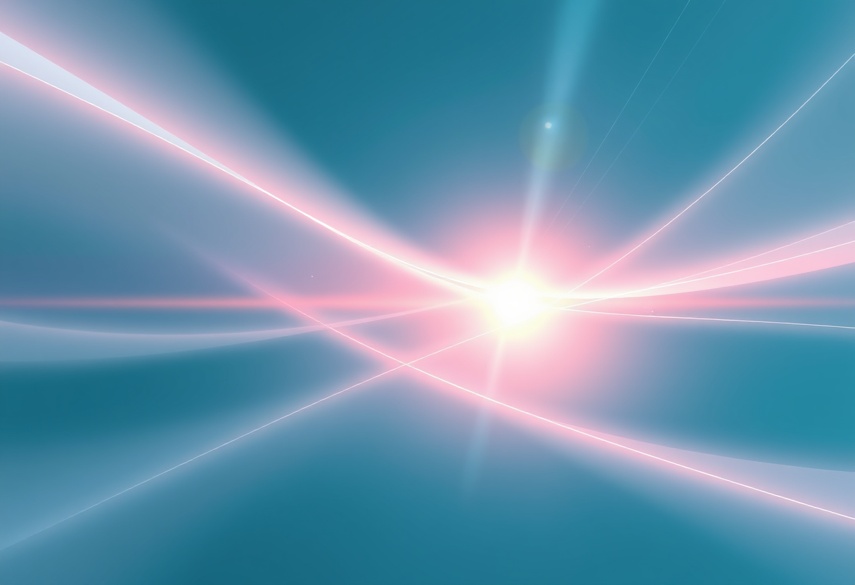 Ethereal light beams intertwined in geometric shapes symbolizing logical connections with minimalist aesthetic.