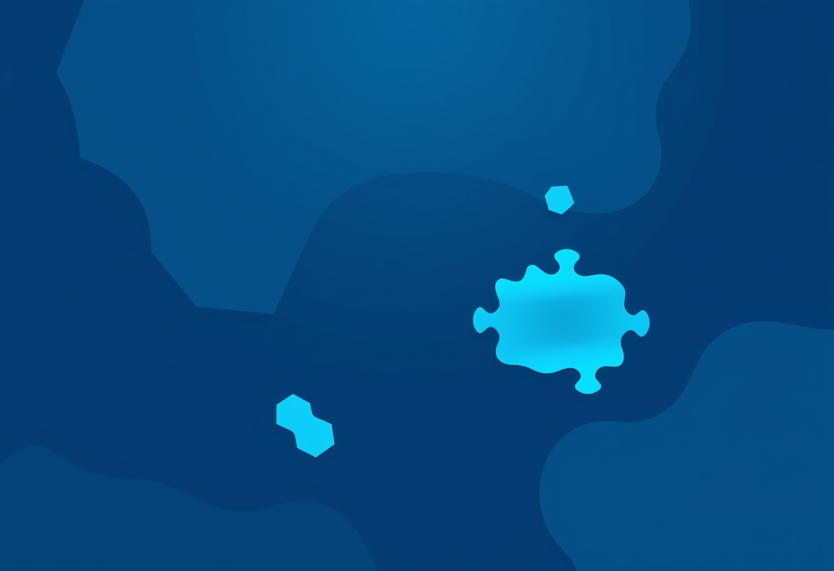 Jagged glowing landmass shapes float in deep blue space with no visible grid.