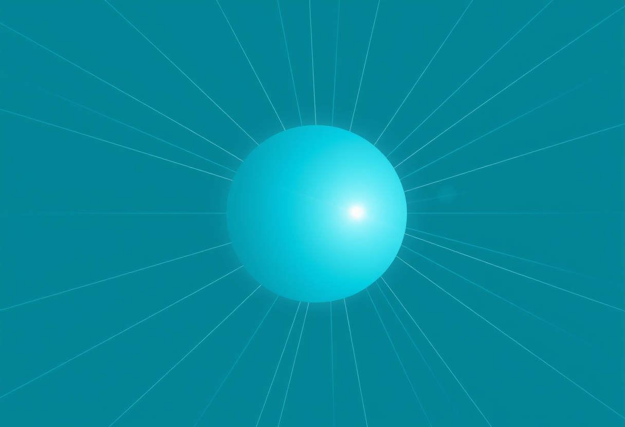 Geometric light beams converge into a luminous sphere symbolizing logical precision.