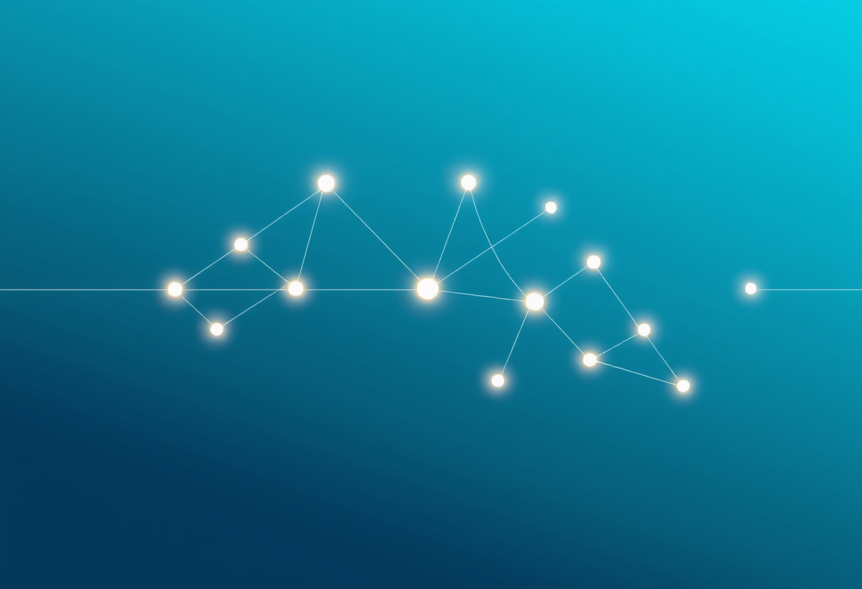 Soft glowing lines connect abstract nodes on a blue gradient representing cognitive flow.