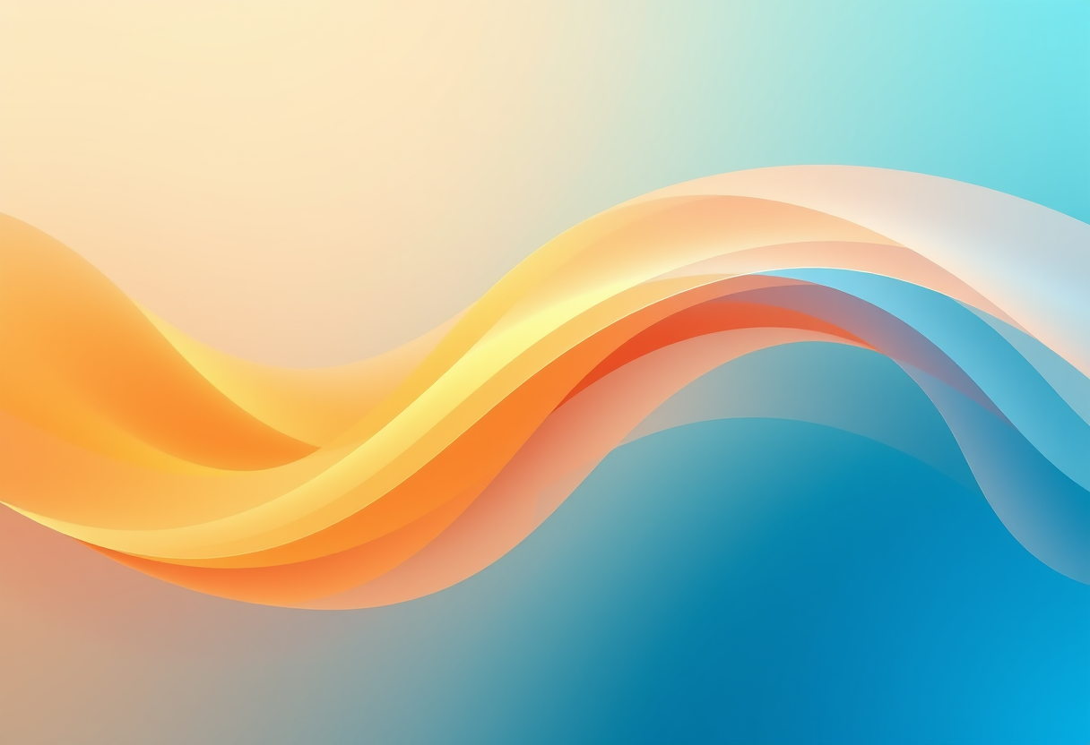 Soft ethereal gradients blending flowing abstract ribbons in amber and blue symbols logic puzzle history.