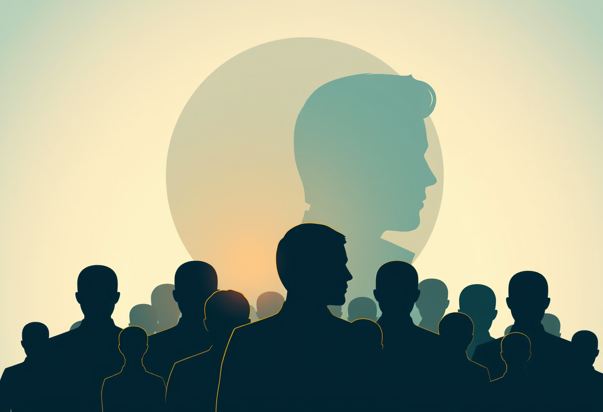 Serious silhouettes gather amidst a soft glowing gradient, symbolizing the disciplined atmosphere of a strict local puzzle tournament through structured geometry and warm light.
