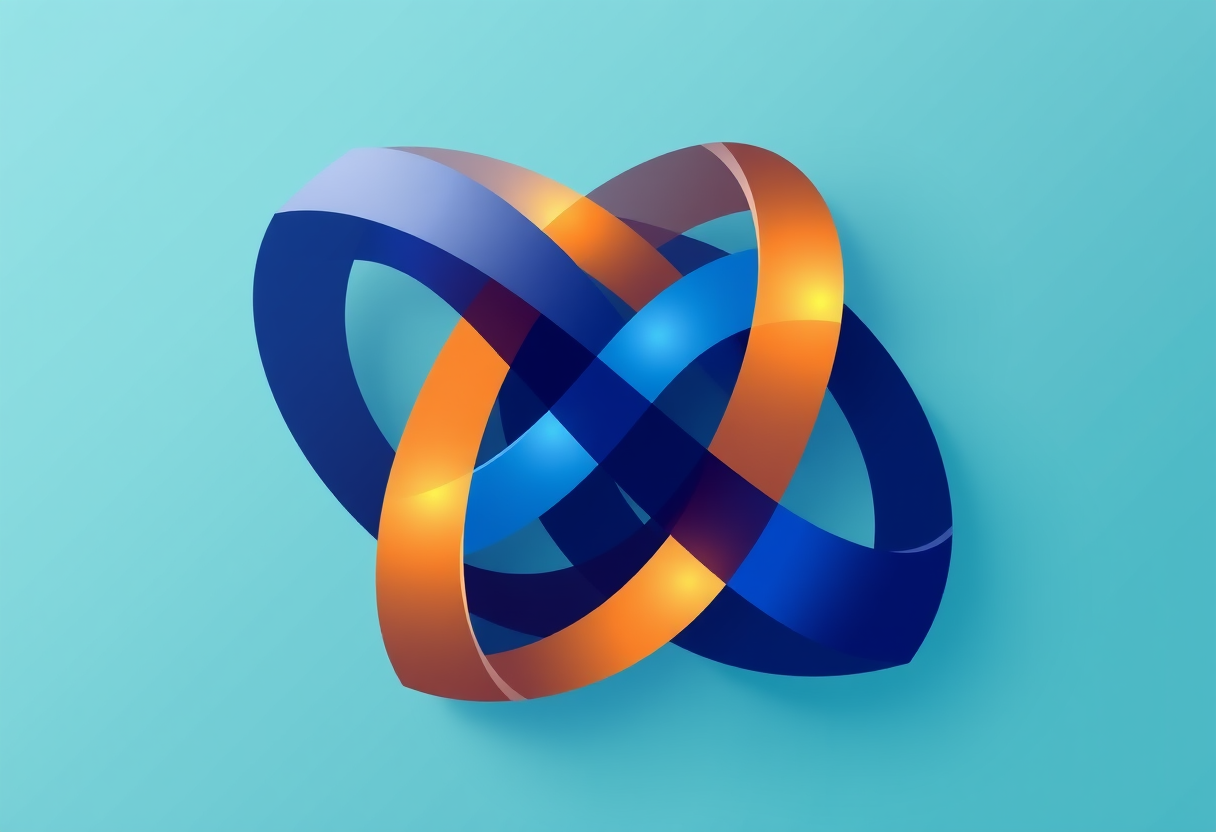 Interlocking geometric planes in blue and amber light symbolizing convergence of distinct logical frameworks.