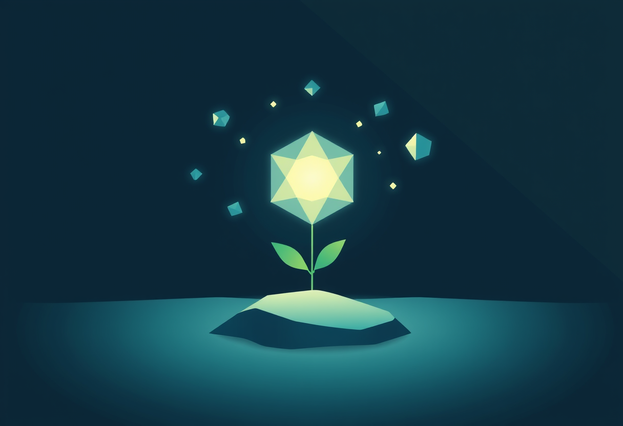 Soft glowing geometric patterns emerging from darkness symbolize clarity and intellectual curiosity.