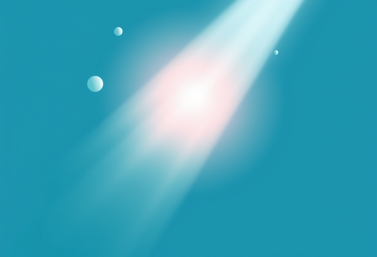 Soft light beams merging with abstract floating shapes to evoke mental clarity and restful relaxation for wellness content.