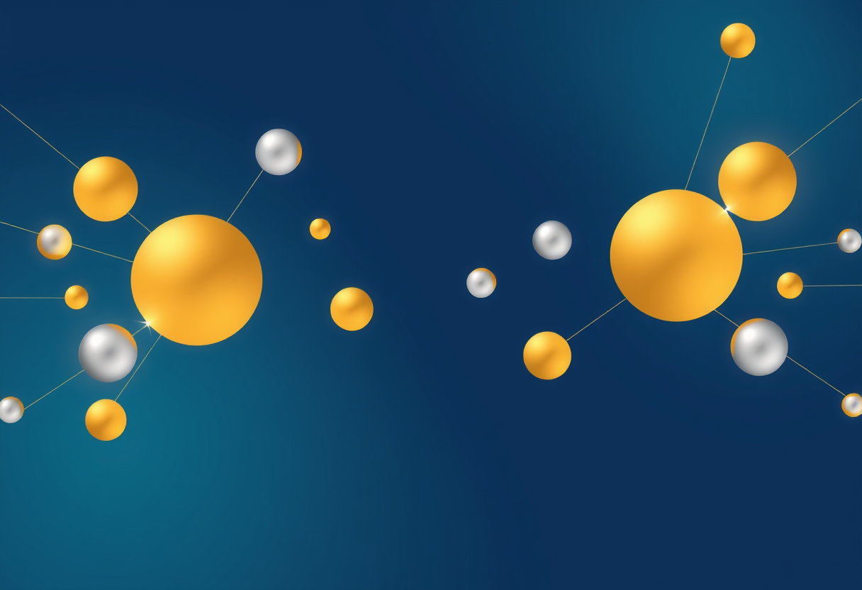 Floating golden and silver spheres alternating rhythmically in a deep indigo void with glowing filaments representing precise mathematical logic and abstract deduction.
