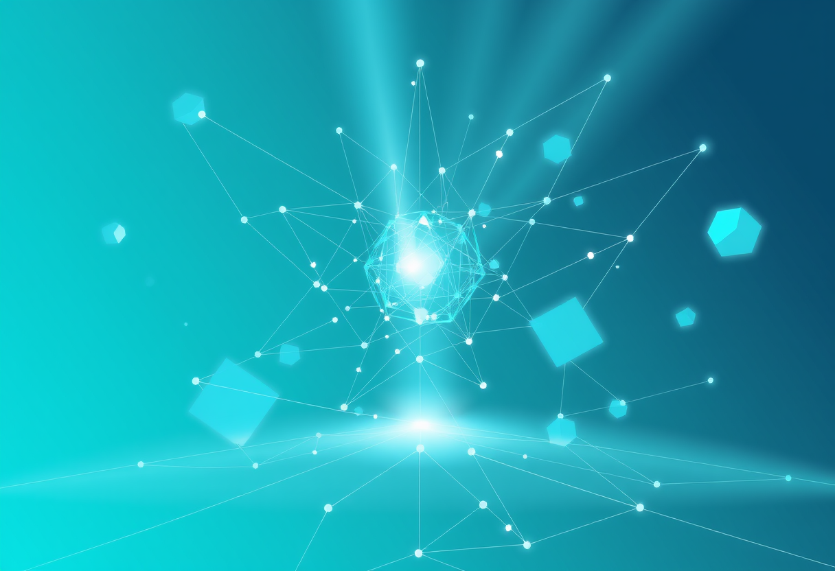 Ethereal light beams weaving through floating geometric shapes symbolizing mental clarity and expanded spatial awareness.