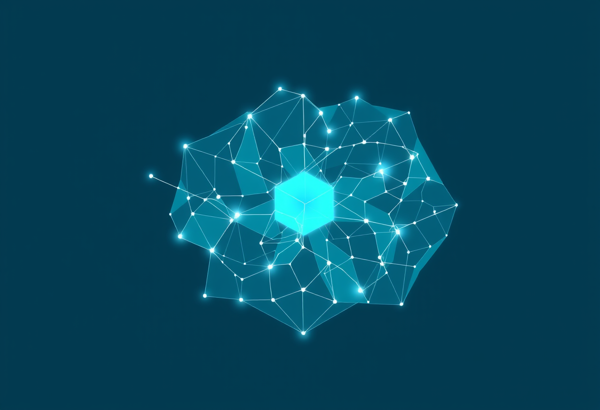 Ethereal geometry merges with glowing neural pathways in a serene scene of creative logic.