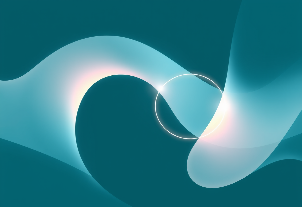 Soft glowing geometric forms intersecting to symbolize cognitive connections guiding educational transformation.
