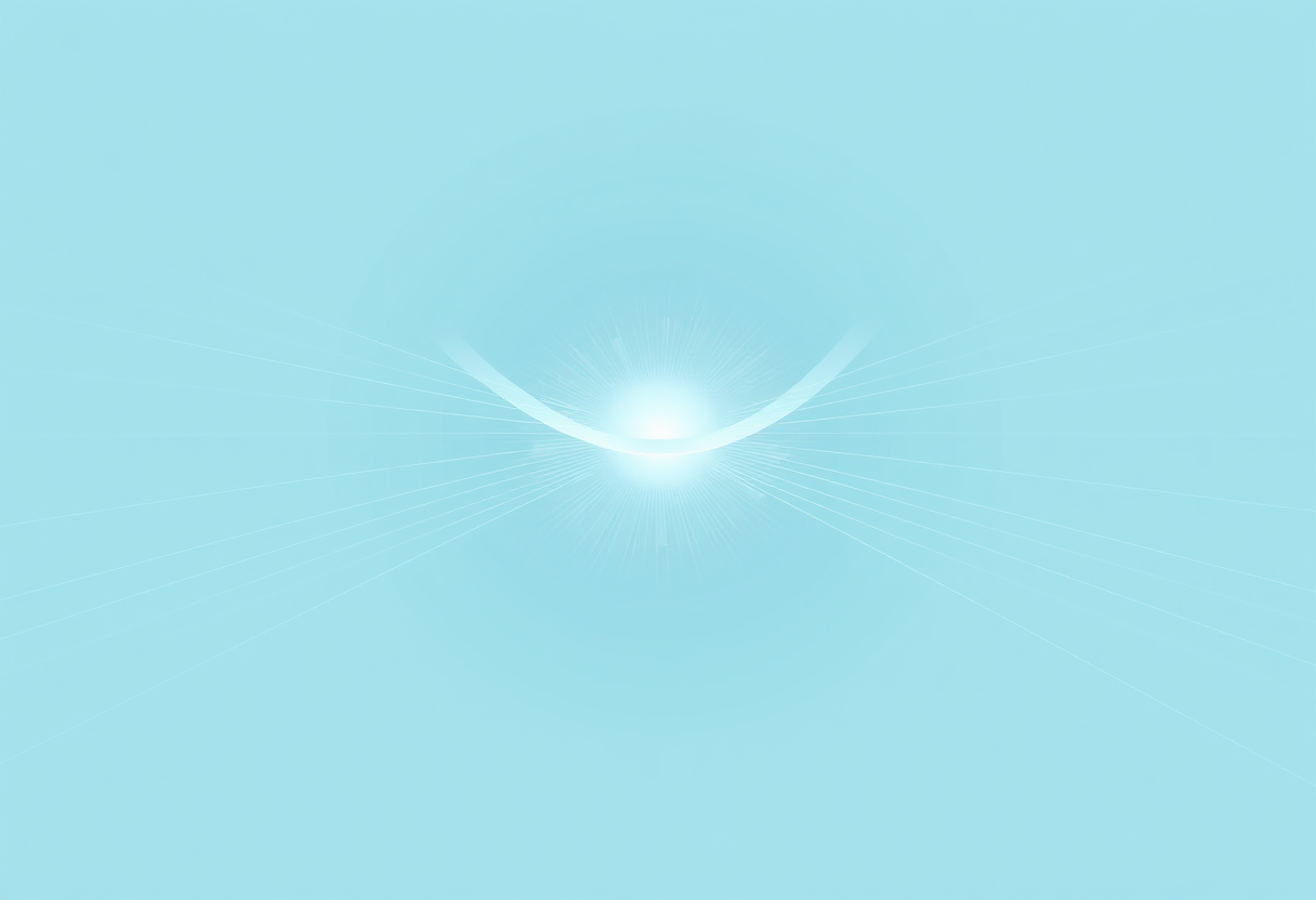 Translucent ribbons of light spiral toward a glowing center on a soft background symbolizing focus and clarity.