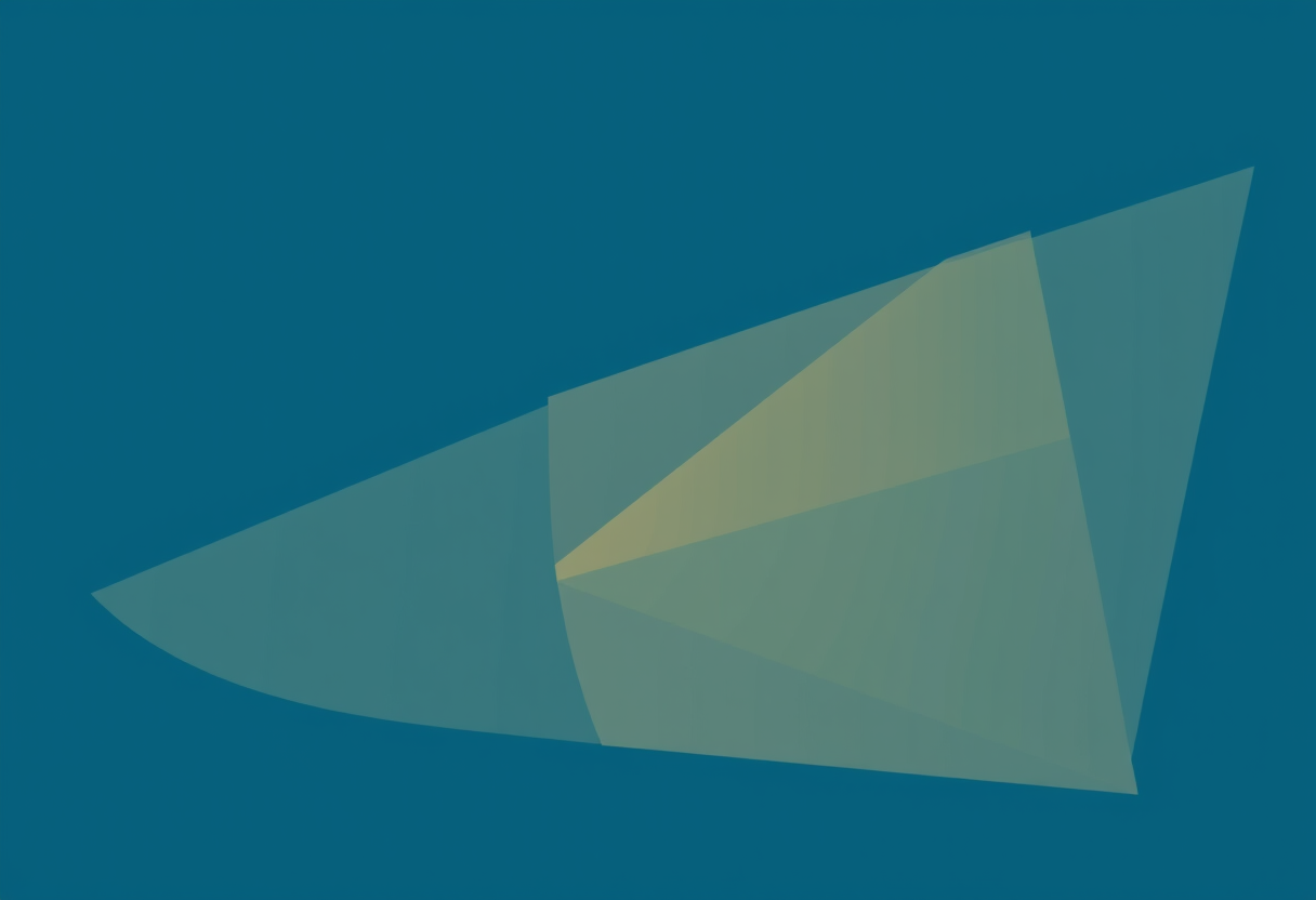 Ethereal translucent geometric planes in indigo and gold symbols intersecting logically.