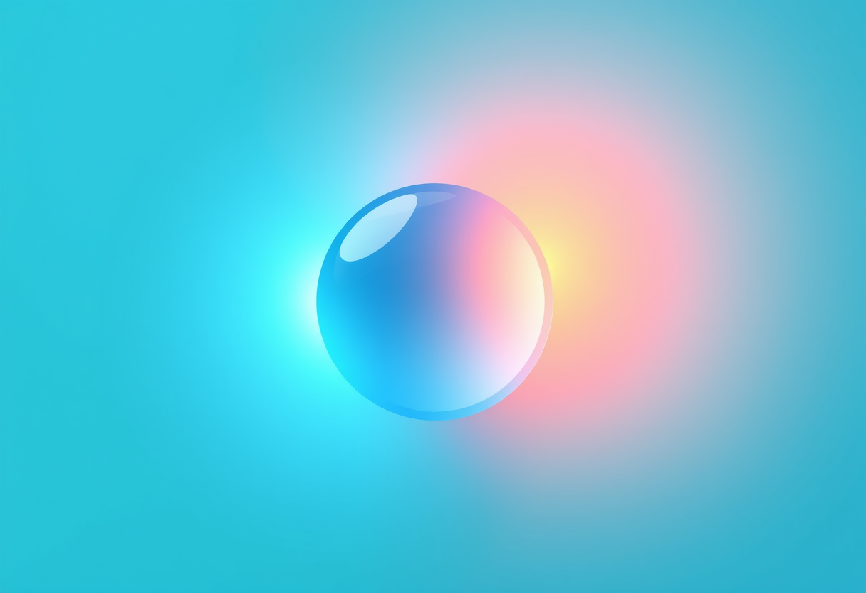 Warm amber and cool blue geometric spheres merge to symbolize balanced eye care and visual comfort during digital use.