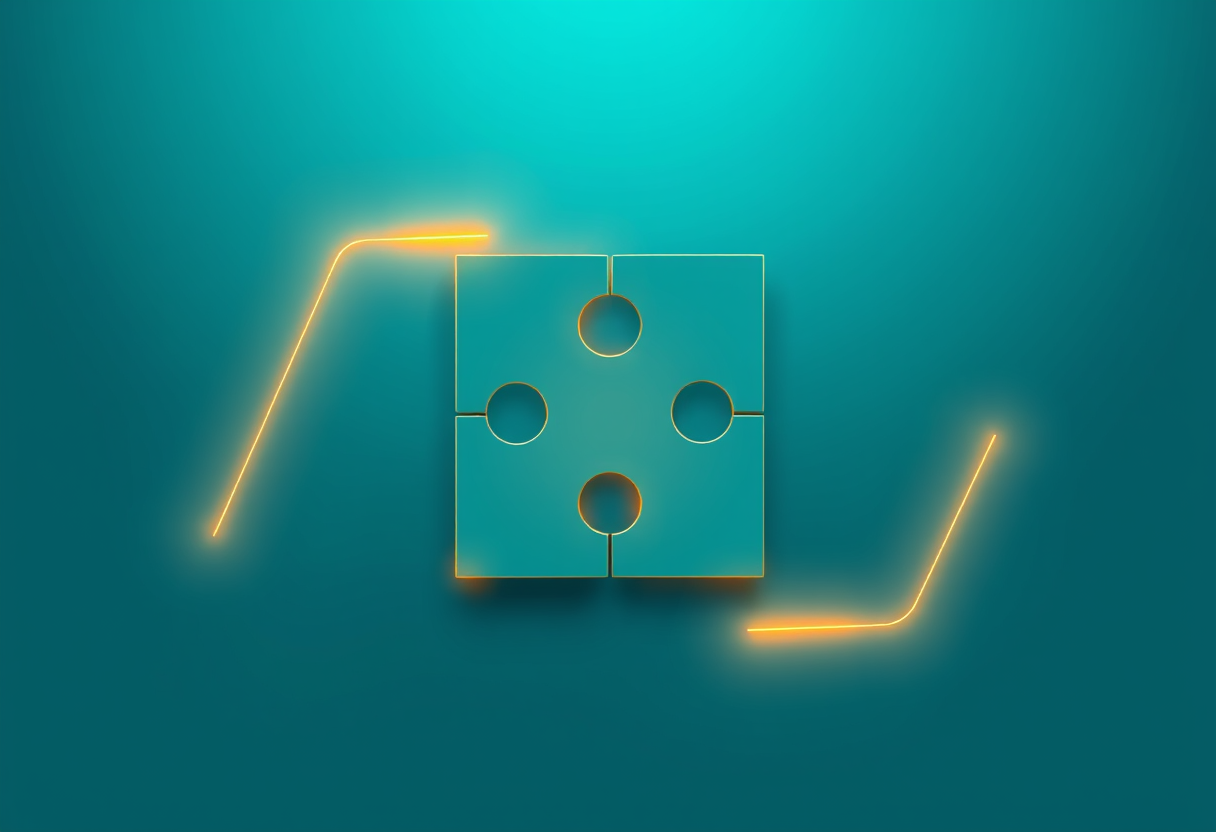 Abstract golden puzzle pieces interlocking to represent killer sudoku combinations with elegant minimalism.