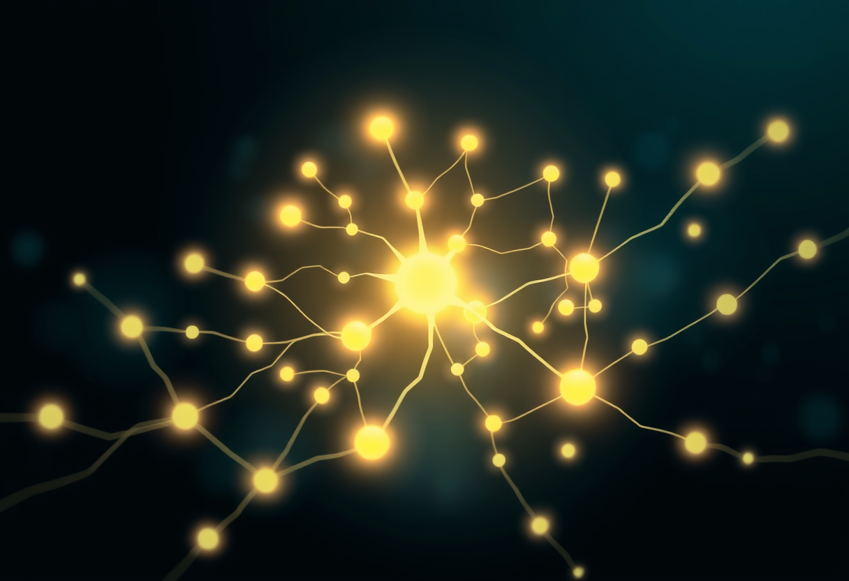 Soft glowing neural networks connecting with golden light symbolizing mental clarity and strengthened logic pathways.