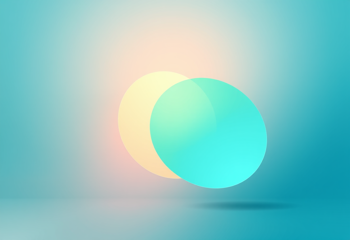 Soft glowing abstract shapes blend across generations to symbolize connection and shared minds through warm light.